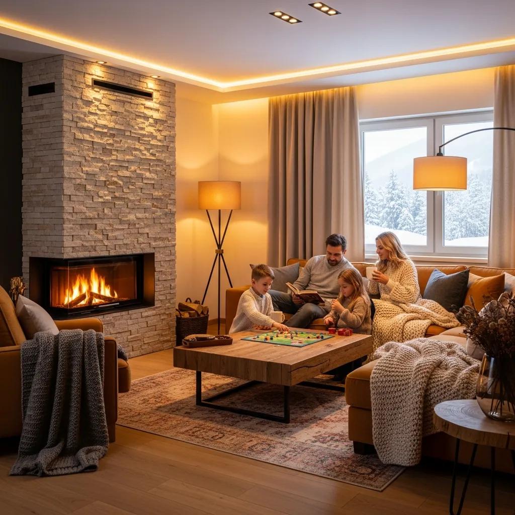 Warm, comfortable living room highlighting a modern, efficient heating system